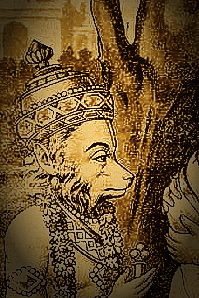 Hanuman, golden illustration after Raja Ravi Varma
