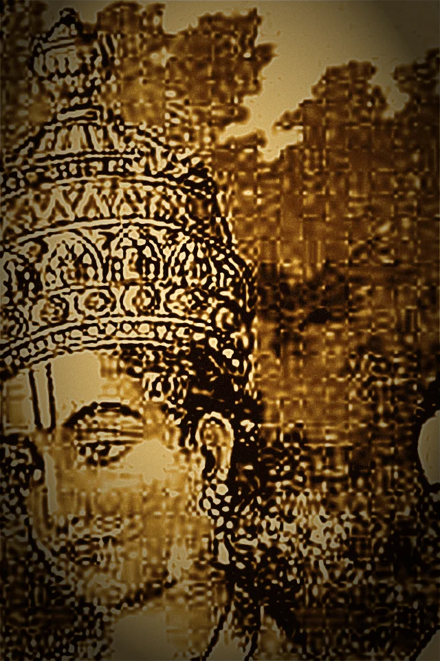 Shri Ram, golden illustration after Raja Ravi Varma