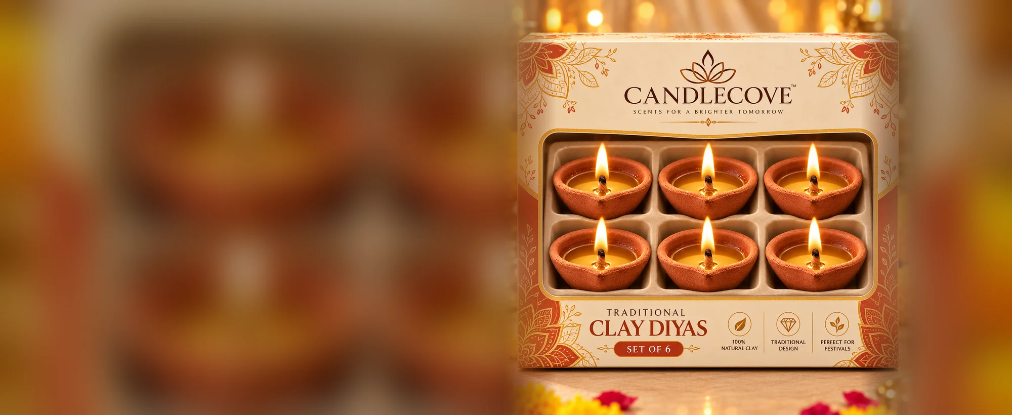 Candlecove Traditional Clay Diyas gift box, set of 6